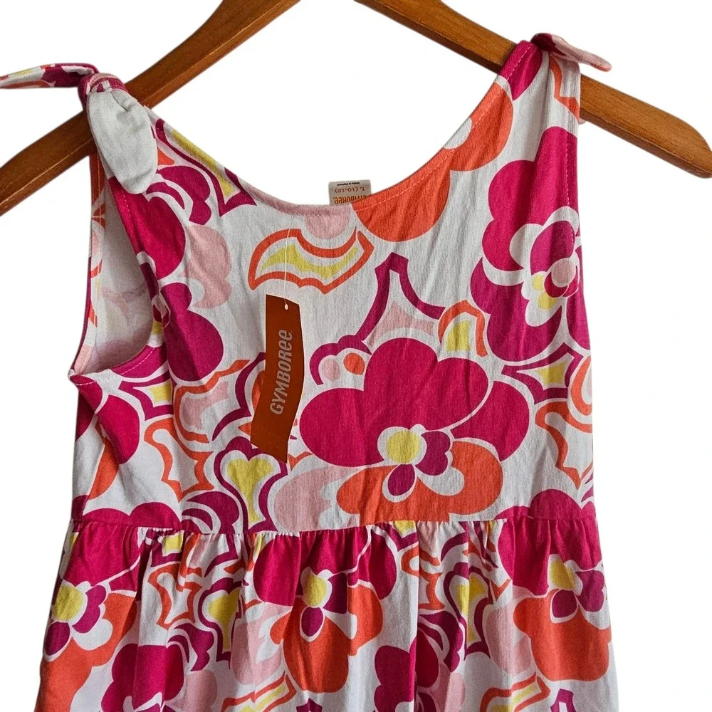 Gymboree Floral Dress Tiered Sleeveless Tie Strap Casual Pink Orange L 10 12 Yea